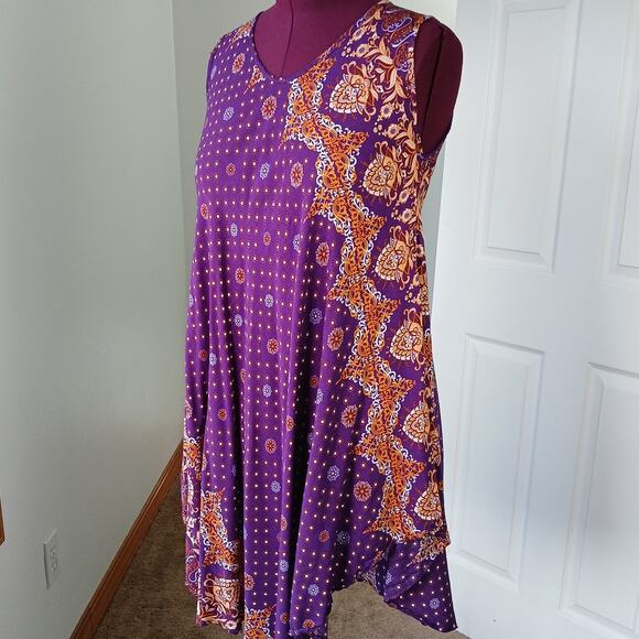 Purple & Gold Rayon Shift Dress Sm? Med? lightweight sleeveless made in Thailand - Picture 1 of 12